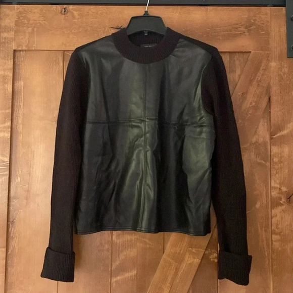 Ann Taylor Mixed Media Mock Neck Sweater with faux leather - Picture 4 of 10